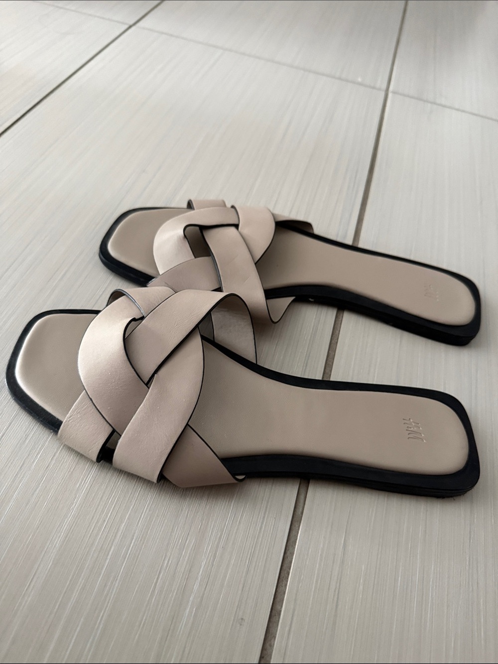 H&M Braided Slide Sandals in Beige and Black Trim